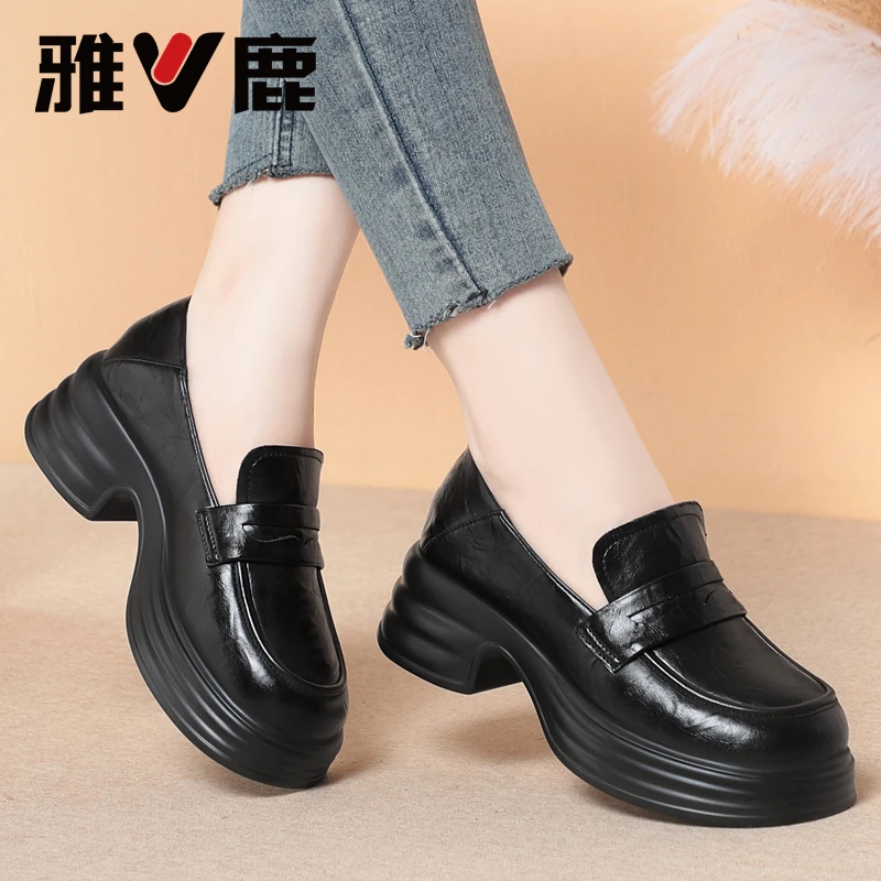 【雅鹿】新款乐福鞋英伦风小皮鞋时尚百搭厚底软底单鞋一脚蹬女鞋子