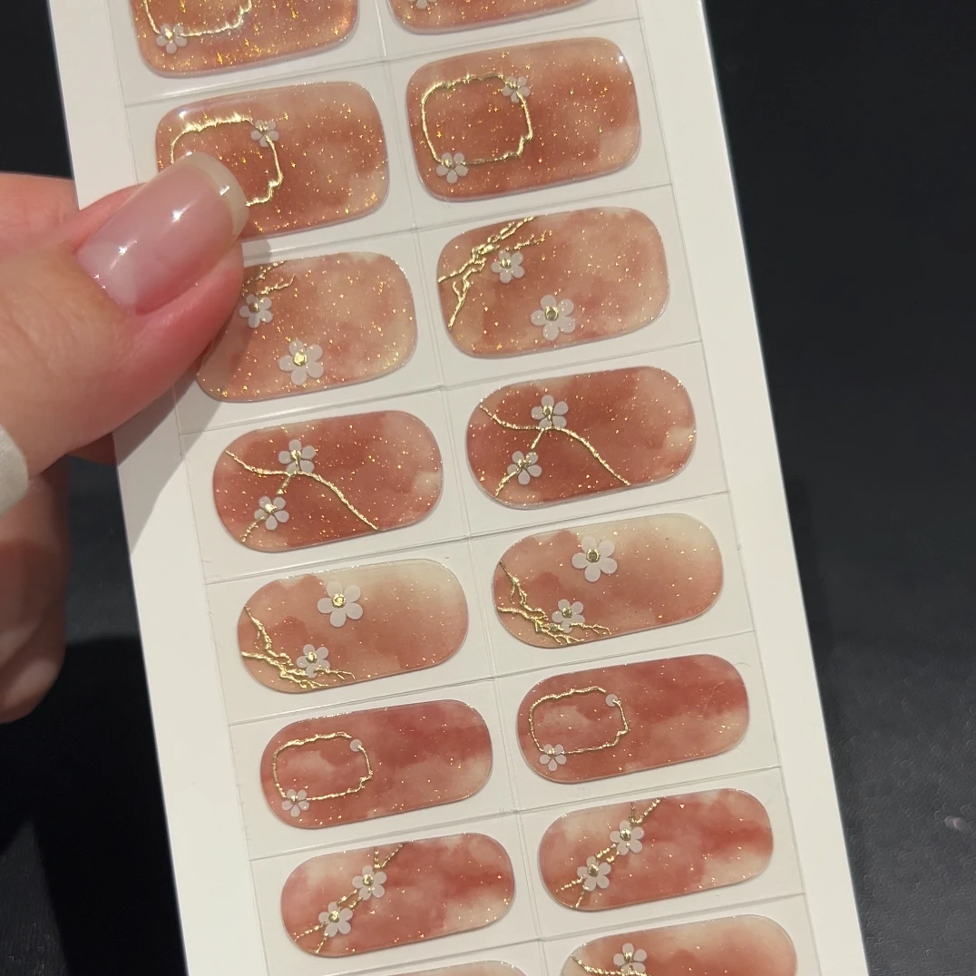 美盖照灯变硬裸色爆闪腮红半固化凝胶光疗甲油胶美甲贴纸指甲贴W