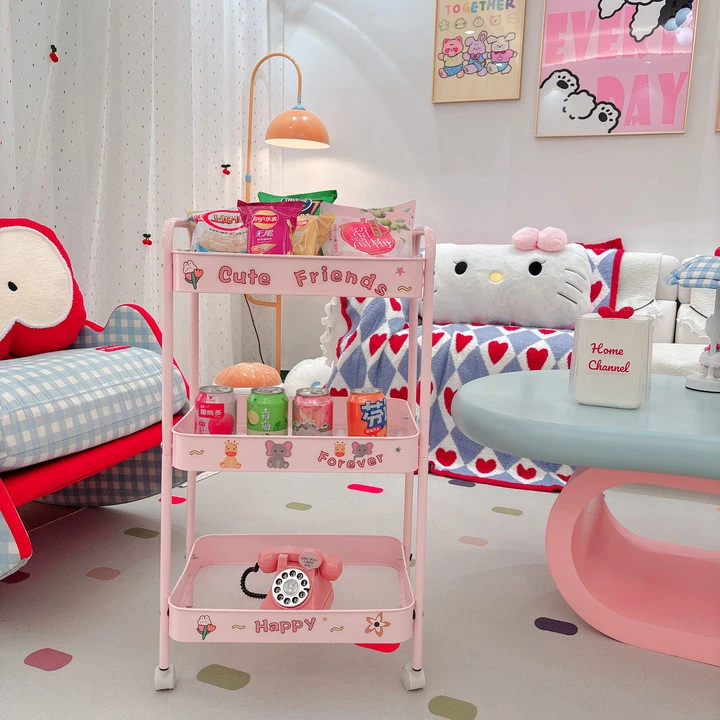 【3层碳钢双扶手】小推车置物零食可移动收纳架家用客厅置物架