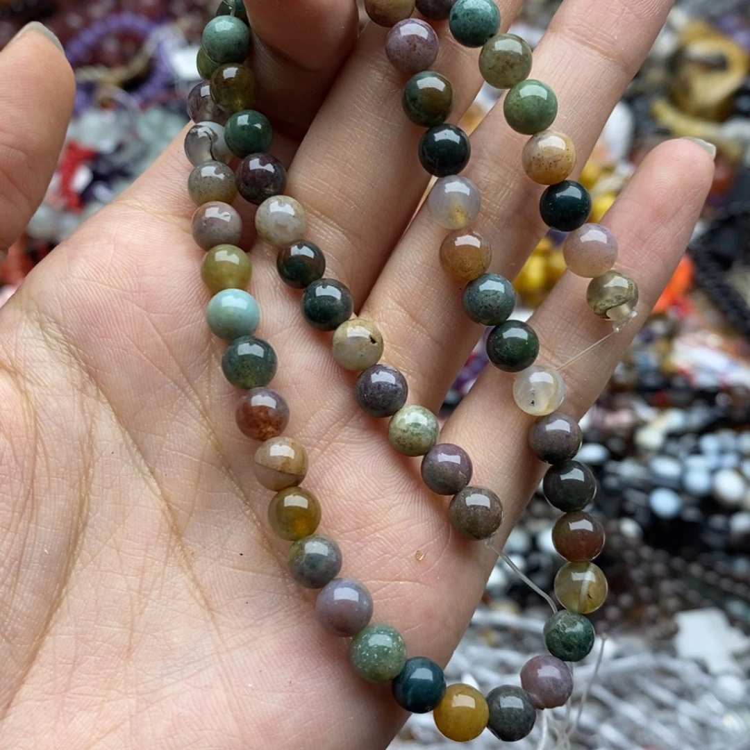 玛瑙/玉髓未镶嵌珠宝半成品一条纯天然印度水草玛瑙圆珠6mm