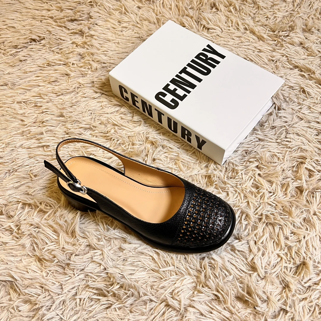 5cm夏季优雅百搭中老年厚底舒适透气浅口洞洞妈妈拖鞋AM3003