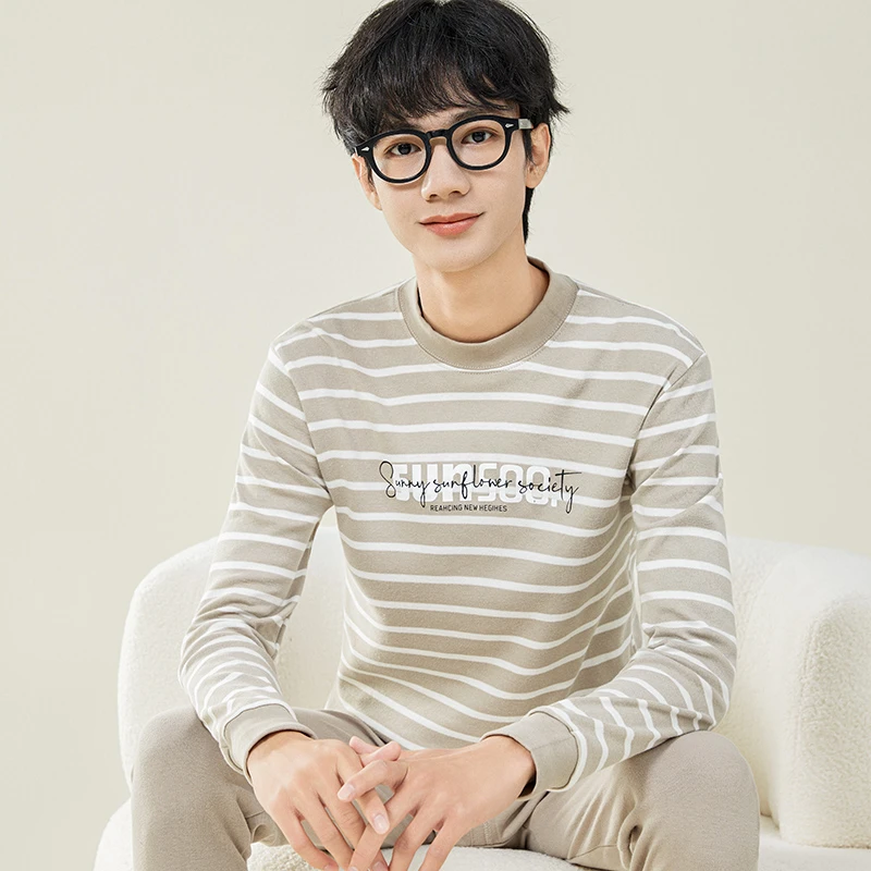 初中男生保暖衣套装青少年纯棉秋衣秋裤套装中领全棉保暖内衣套装