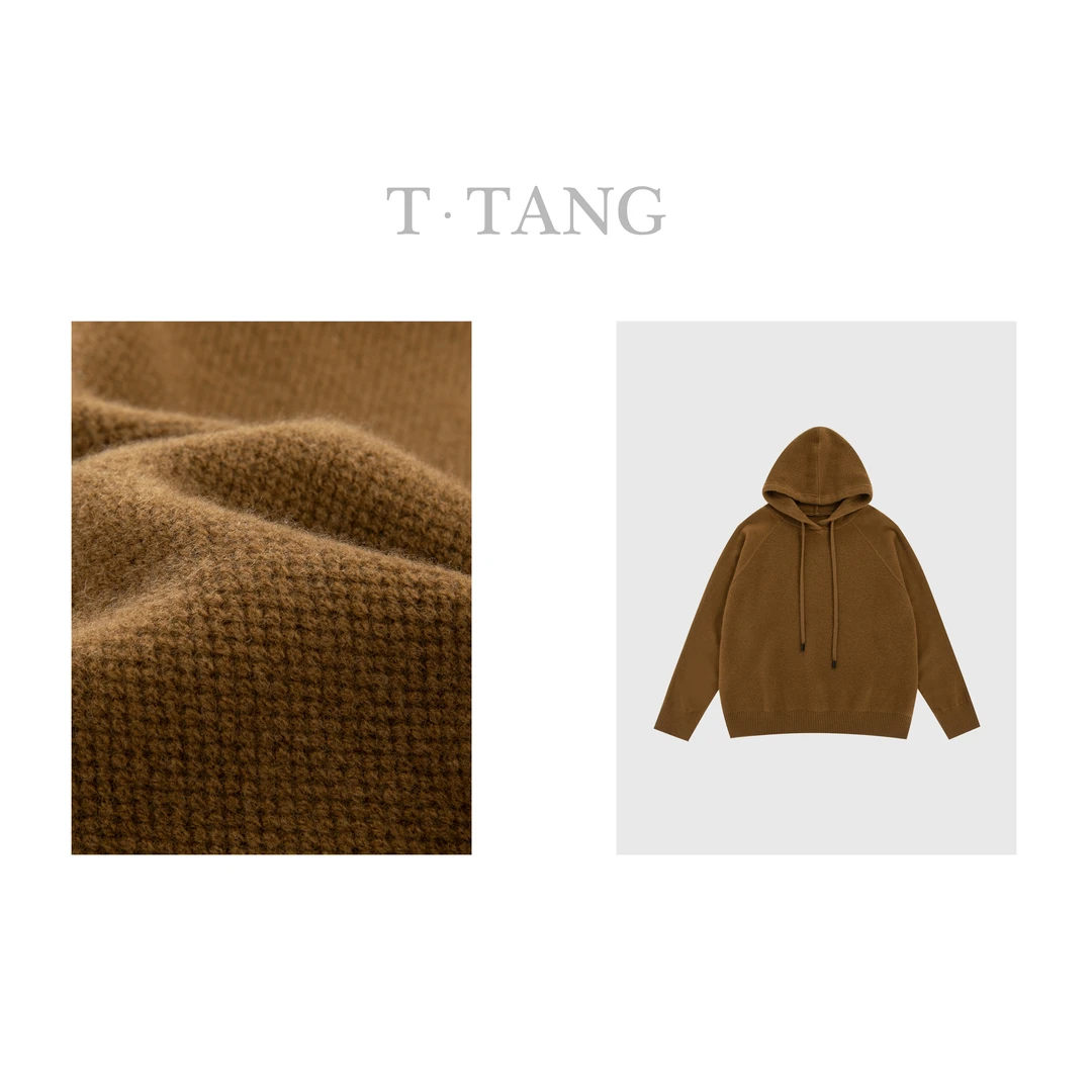 FL秋冬纯色百搭连帽抽绳长袖套头宽松针织保暖羊毛帽衫【37-8058】