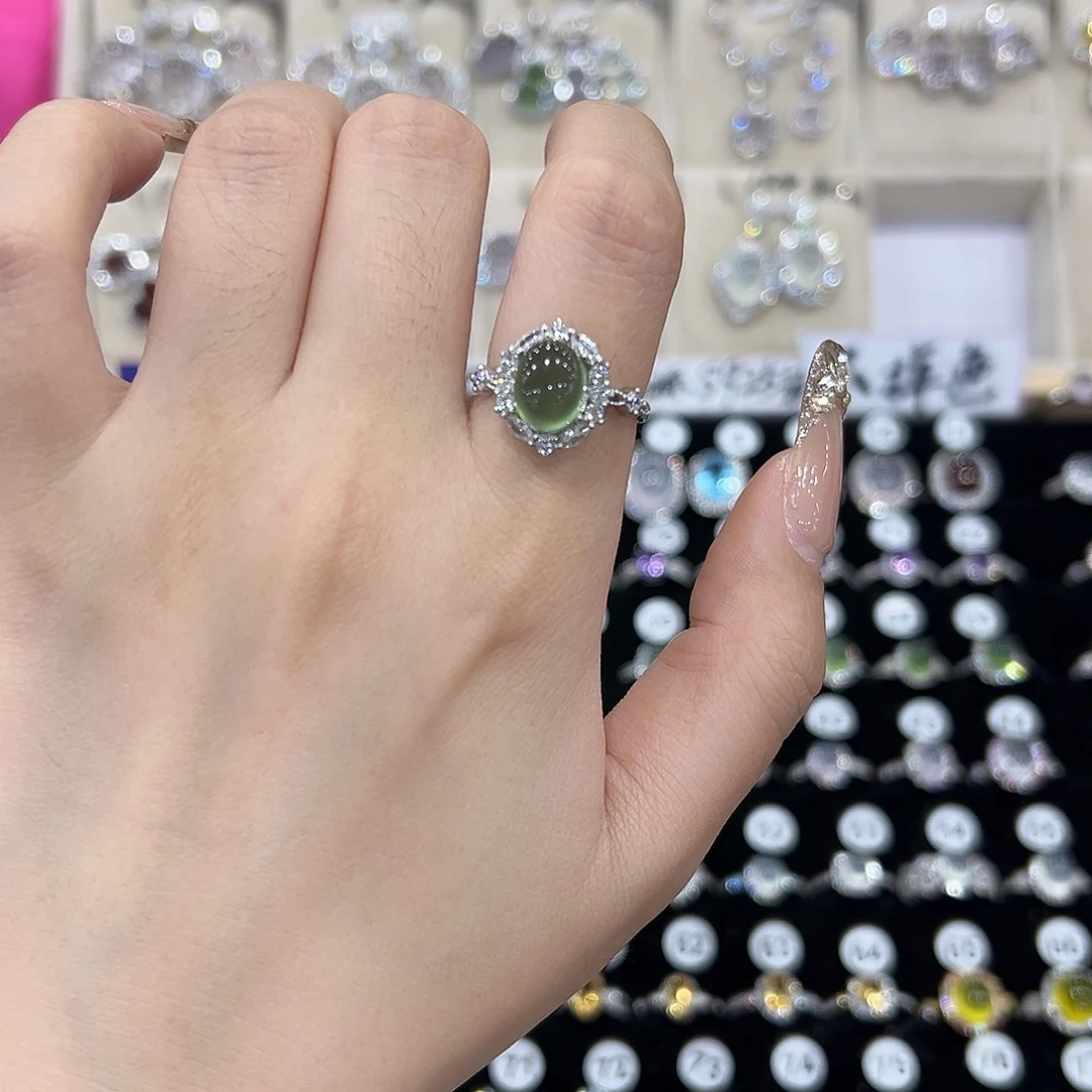 我***庙蛇纹石玉银S925镶嵌戒指