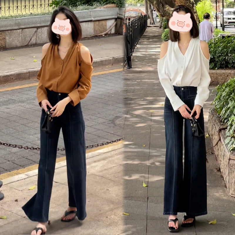 2025年早秋穿搭一整套不规则设计上衣搭配高腰显瘦牛仔裤两件套女