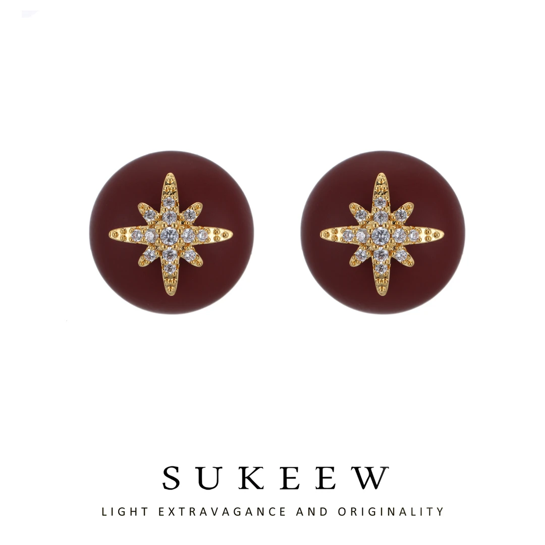 SUKEEW/酥可 铜合金合成锆石耳饰 轻奢新年米字星温柔耳环204005