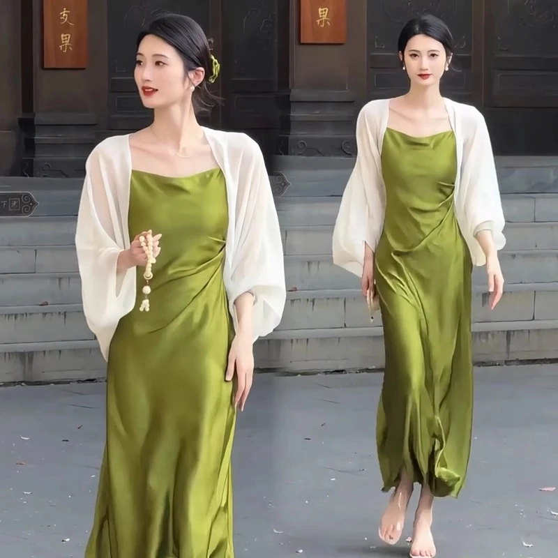 时尚披肩连衣裙套装女夏季新款洋气显瘦吊带连衣裙防晒开衫两件套