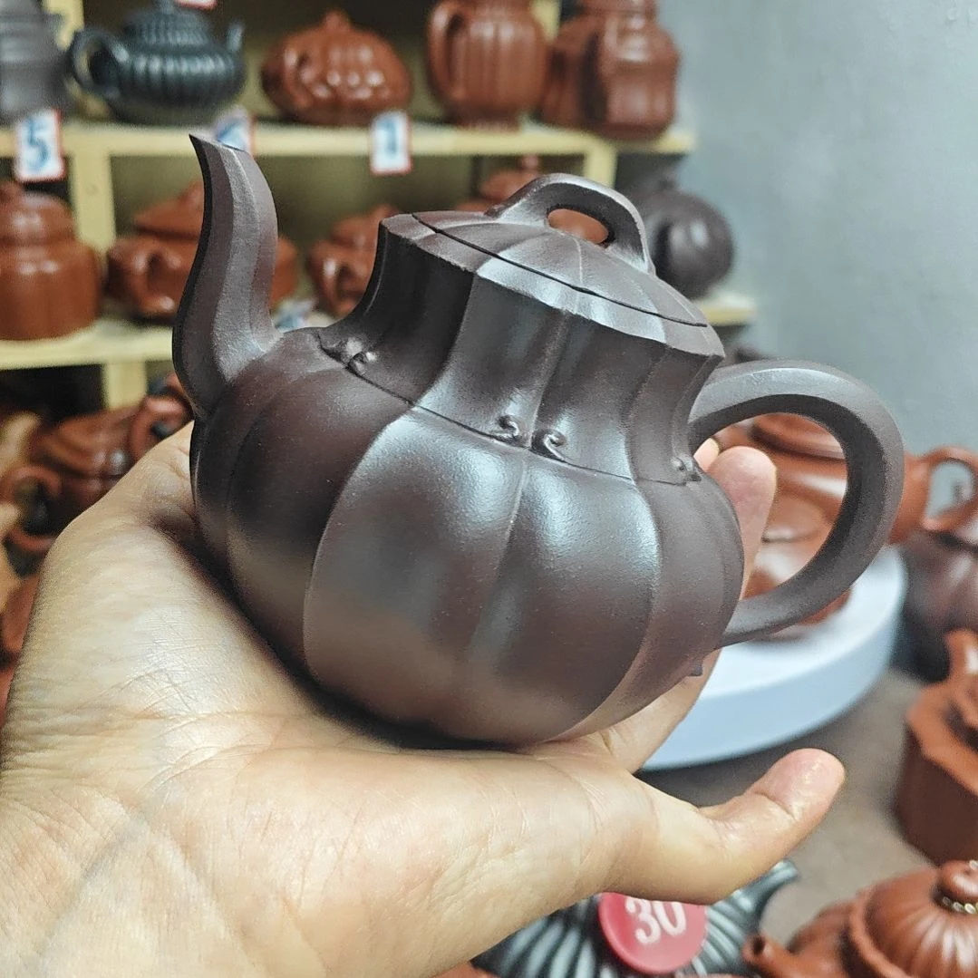 宜兴紫砂壶筋纹器半手工制作紫泥容量二佰伍十CC