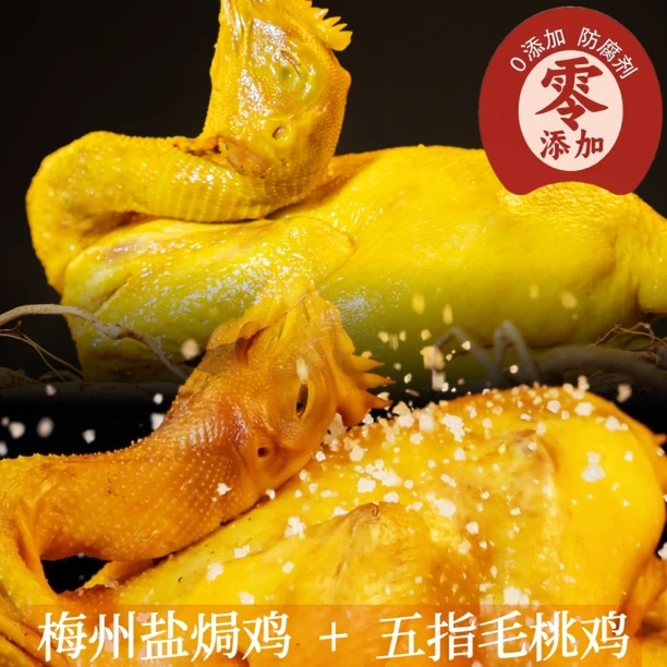 【混合双拼】两只广东盐焗鸡整只客家手撕鸡预制菜真空即食熟食