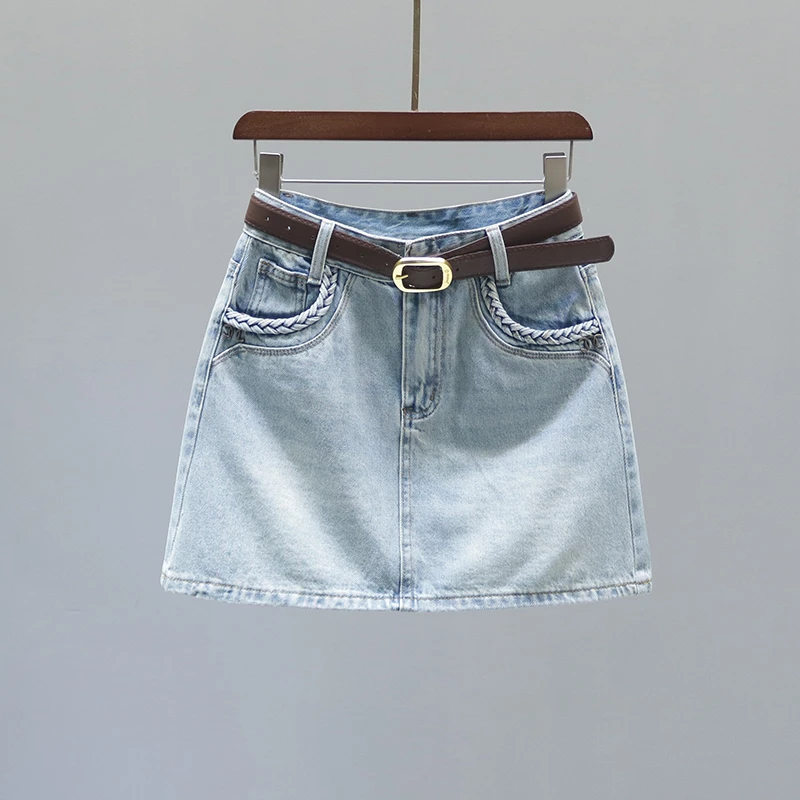 浅蓝色高腰牛仔短裙女夏季2025新款百搭显瘦辣妹风包臀A字半身裙