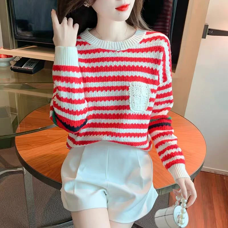 2025条纹毛衣针织衫女早春季百搭通勤薄款上衣套头洋气打底衫