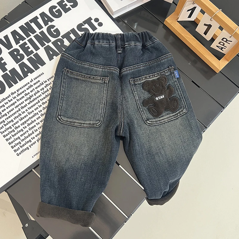男童加绒牛仔裤子新款儿童韩版冬装中小童炸街宝宝冬季休闲长裤潮