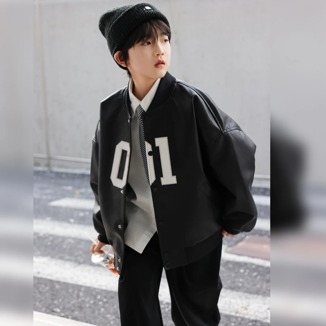 男童外套春秋款2025新款酷帅宽松皮衣儿童秋装炸街棒球服WTW3029