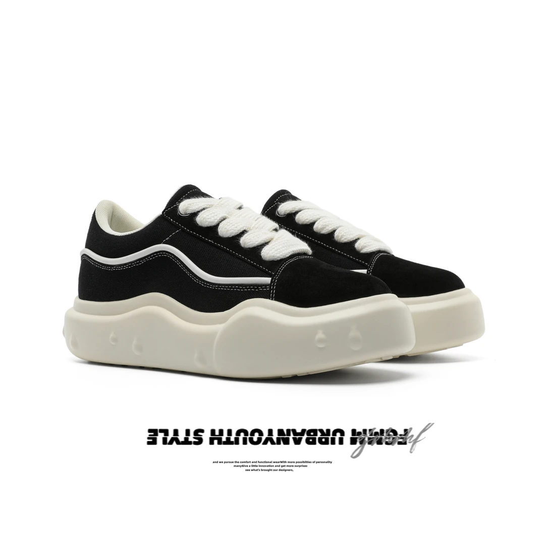 街头休闲帆布鞋男女夏季黑白厚底增高板鞋子王柳雯井柏然同款