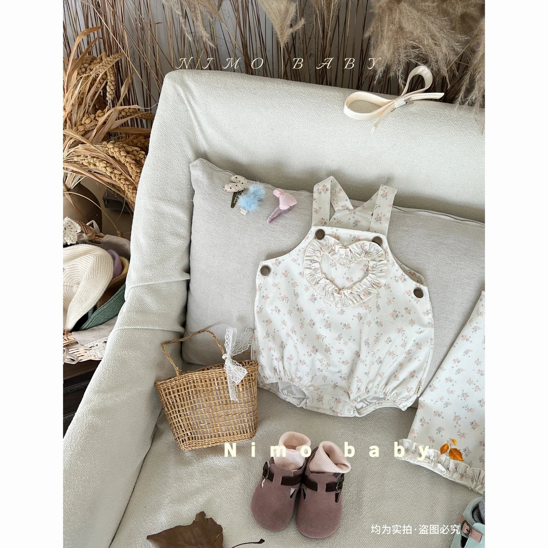 NIMO【白塔玫瑰】韩版宝宝清新纯棉时尚连体碎花吊带爬服裙子