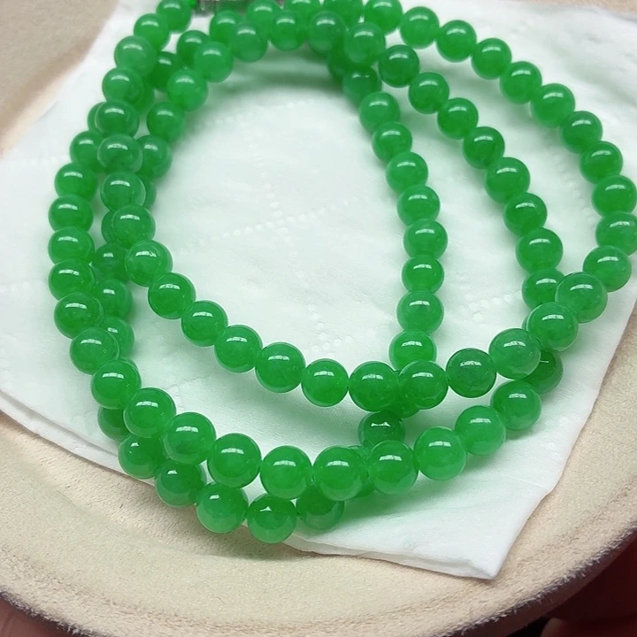 翡翠未镶嵌手链天然缅甸翡翠A货卡6-5.8 100颗