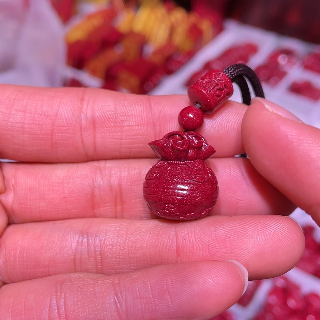 天然辰砂紫金砂福袋吊坠六字绳