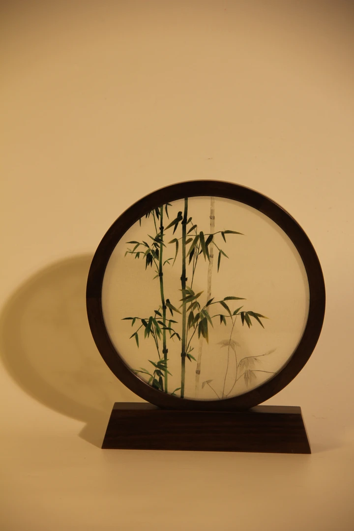 纯手工平安竹子胡桃木双面苏绣精品摆件客厅玄关送人摆件锦盒包装