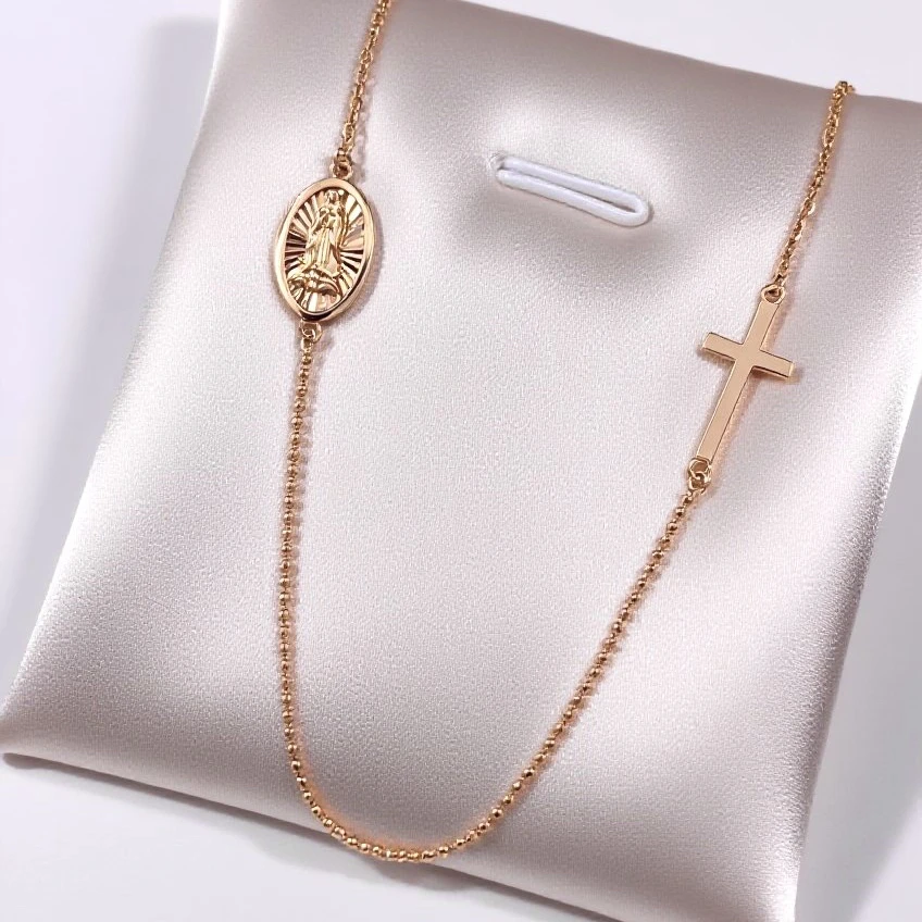 18k金闪耀十字架项链玫瑰金色锁骨链彩金真金时尚气质百搭素款INS