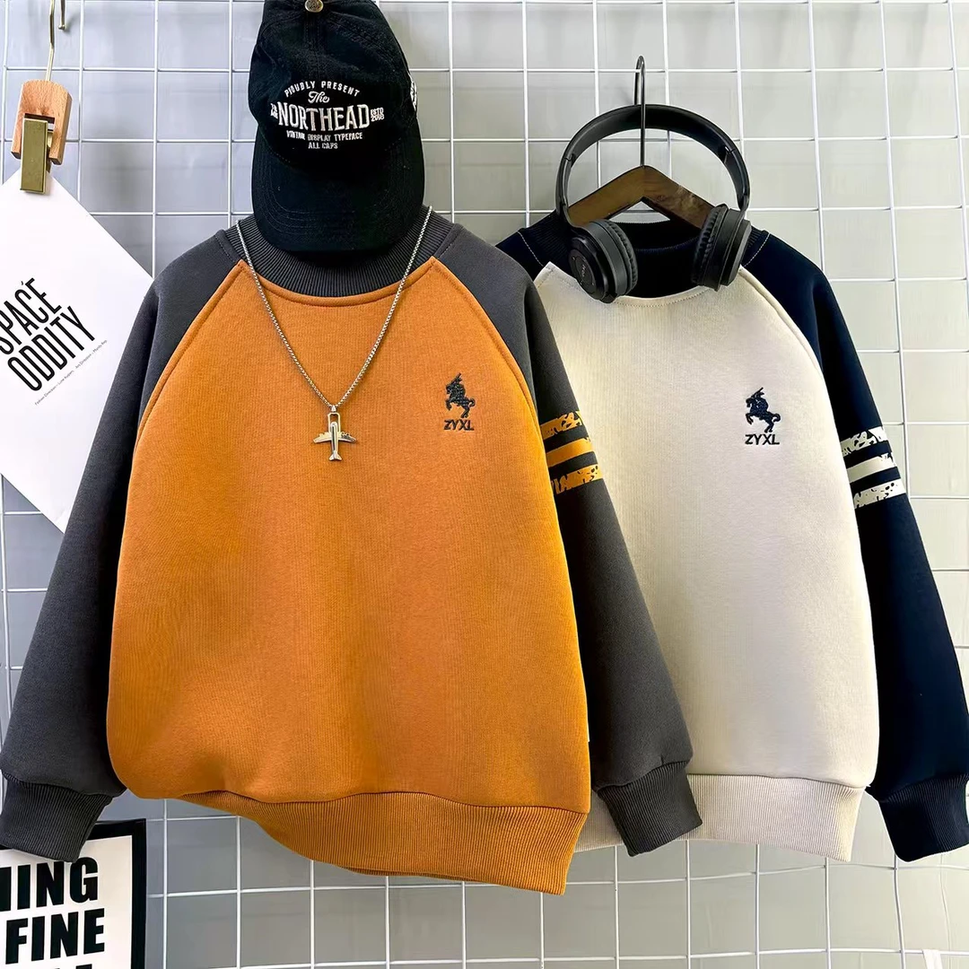 男童新款羔羔绒加厚卫衣时尚百搭宽松韩版中大童保暖圆领上衣