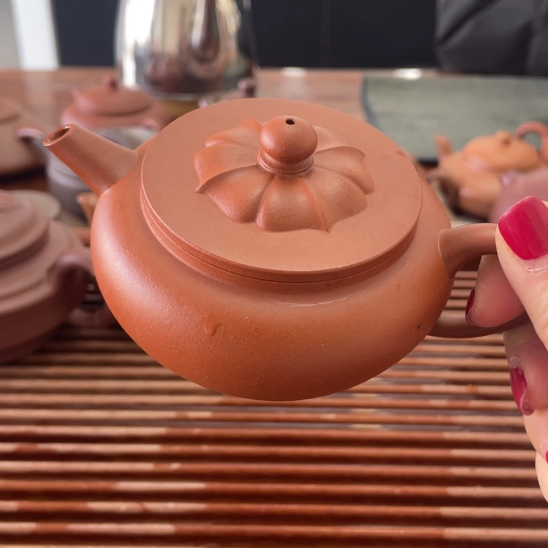 紫砂茶壶菱花红泥150cc