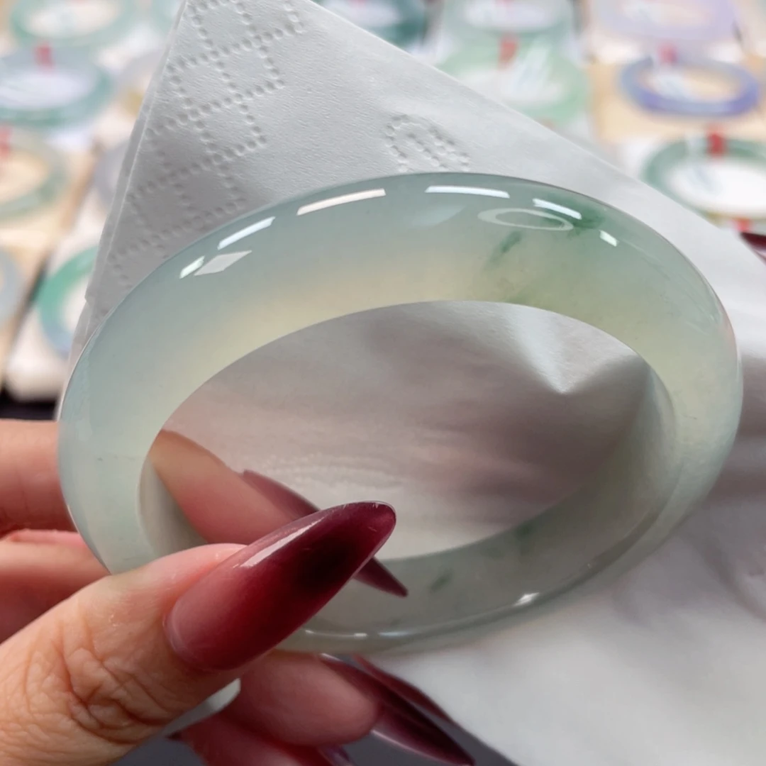 未镶嵌手镯翡翠2号60冰胶起光晴绿飘绿花清新百搭