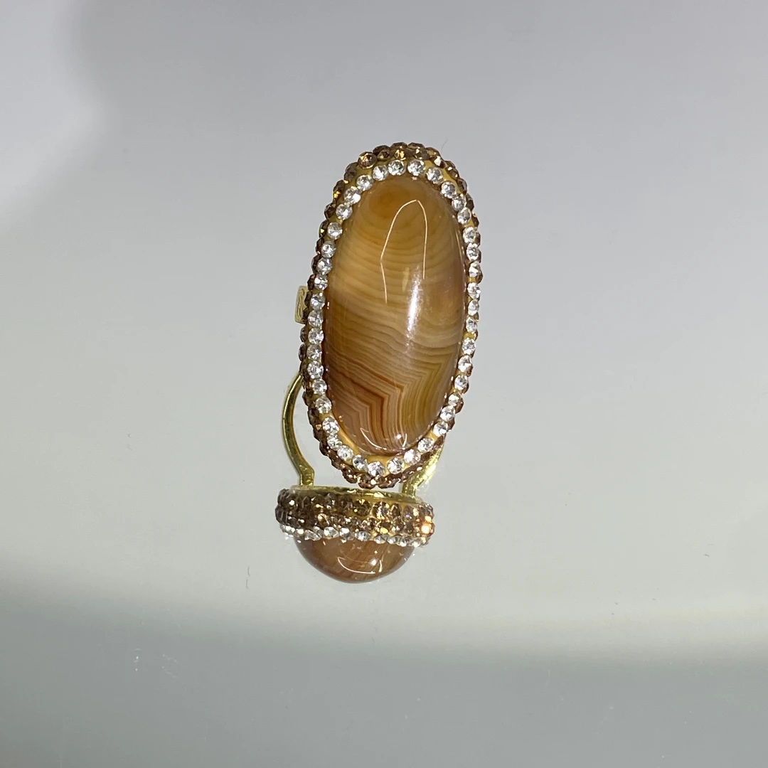 铜合金合成锆石戒指 TTSD 黄色蛋面时尚潮流百搭款戒指 1216