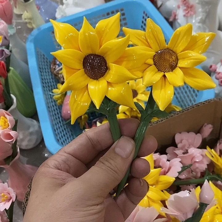 瓷片纯手工陶瓷花摆件瑕