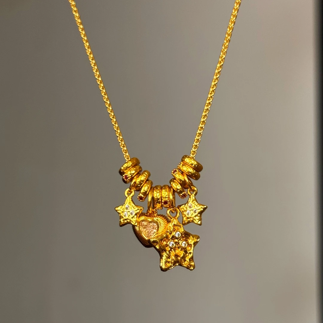 铜合金项链 锤纹盘缠星星爱心项链经典新款爆款[3807]