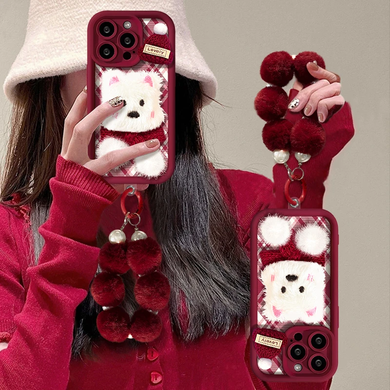 毛绒西高地适用苹果17Pro华为OPPO/VIVO小米iPhone16天眼手机壳