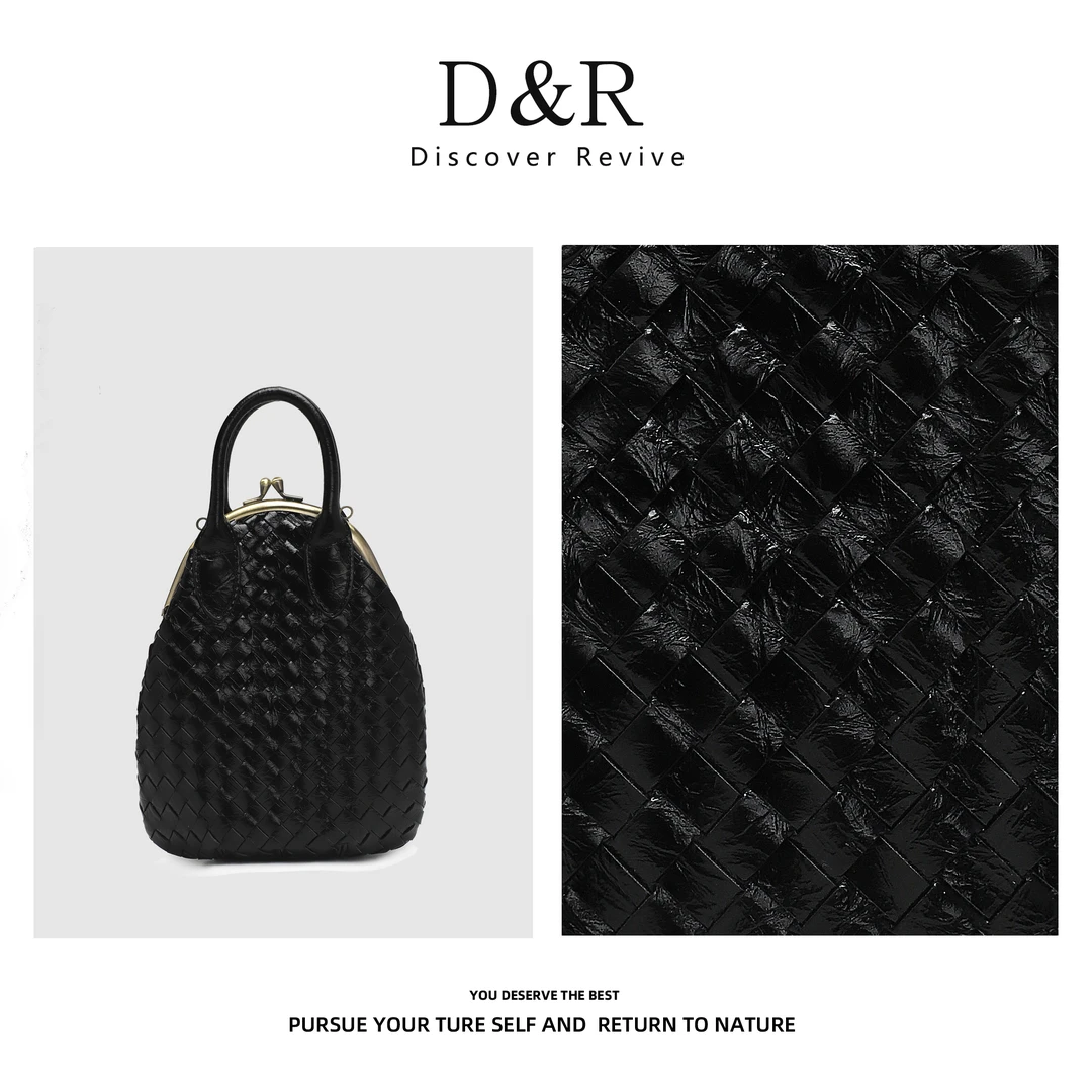 Discover  Revive春夏新款古董手工编织贝壳手提斜挎包（E522-黑）