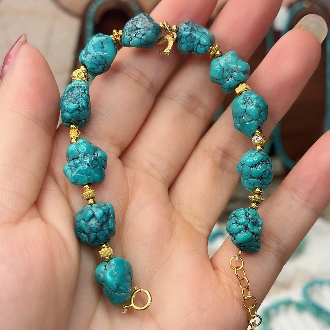 银S925镀金镶嵌绿松石手链