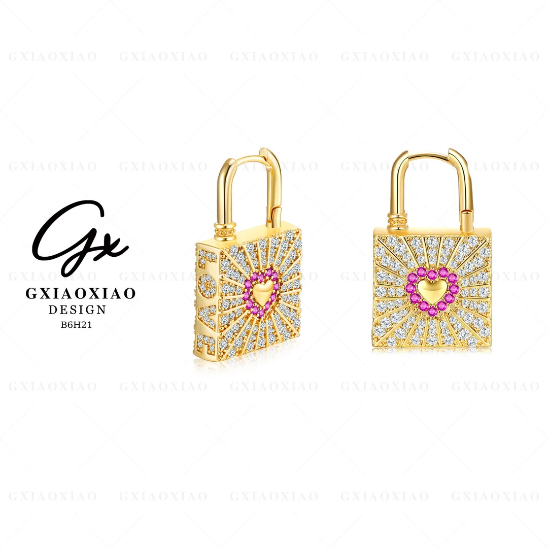 G XIAOXIAO 镀K金 【爱心锁】时尚气质百搭爱心耳环 B6H21