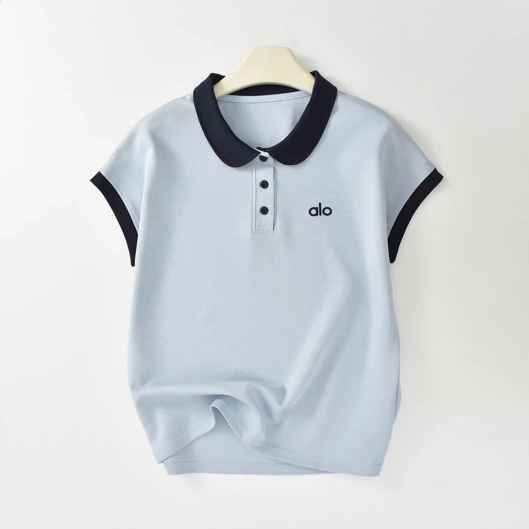 新款撞色翻领刺绣短袖t恤女夏季新款宽松显瘦拼接POLO领体恤衫