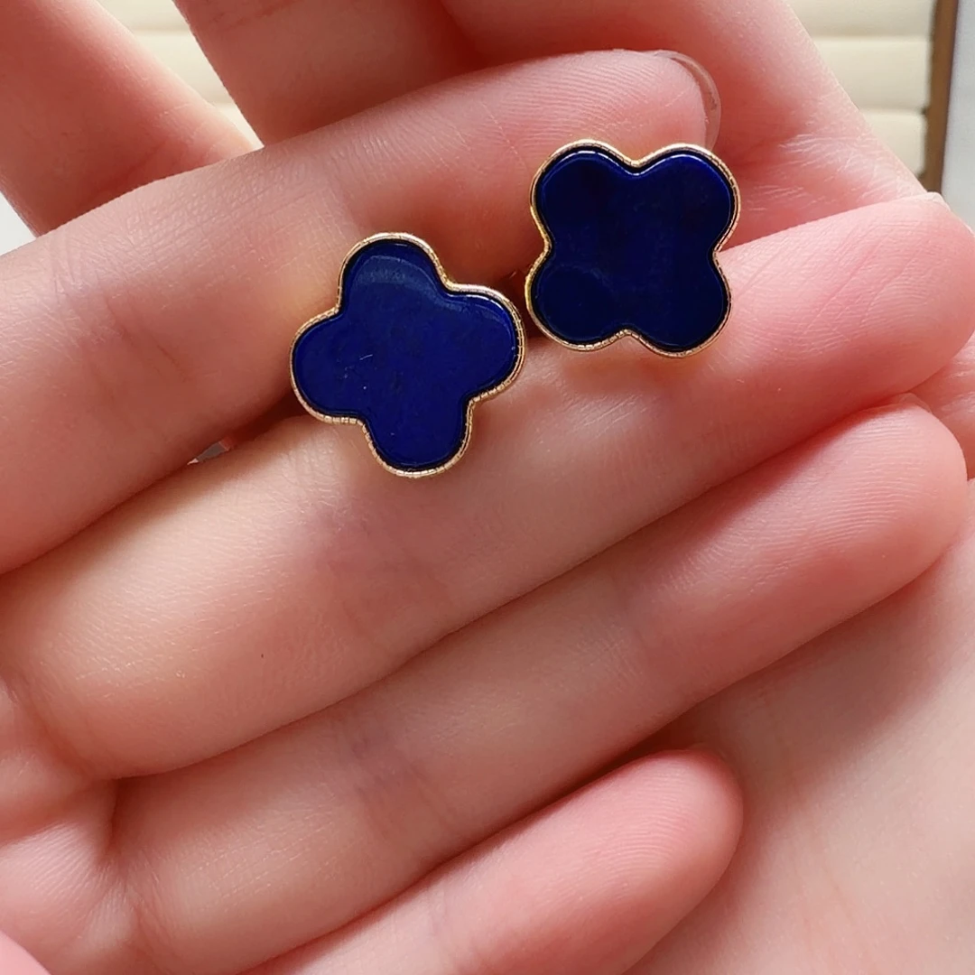 青金石银S925镶嵌耳饰43