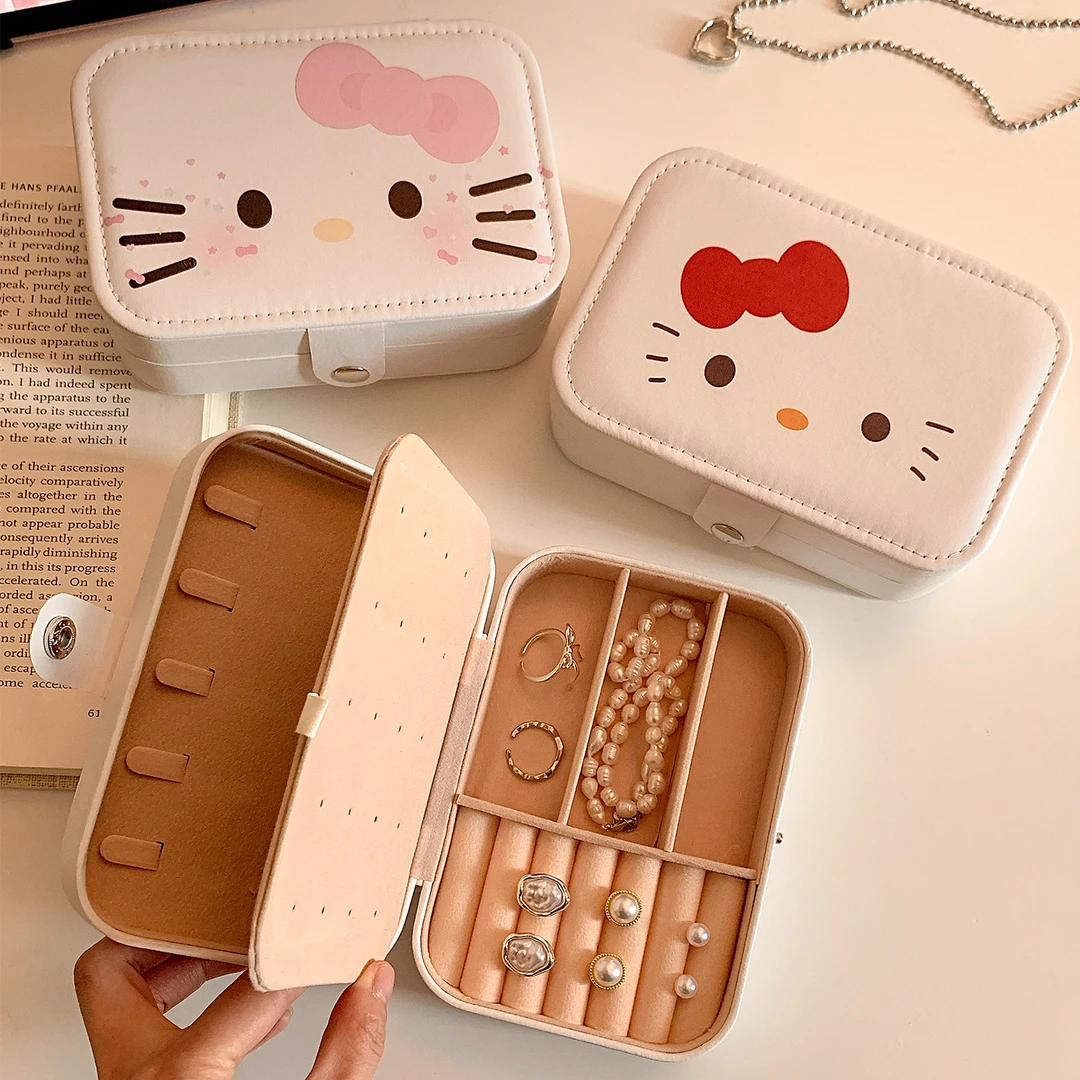 首饰盒/箱 可爱kitty猫首饰盒便携大容量耳环戒指项链手饰收纳盒