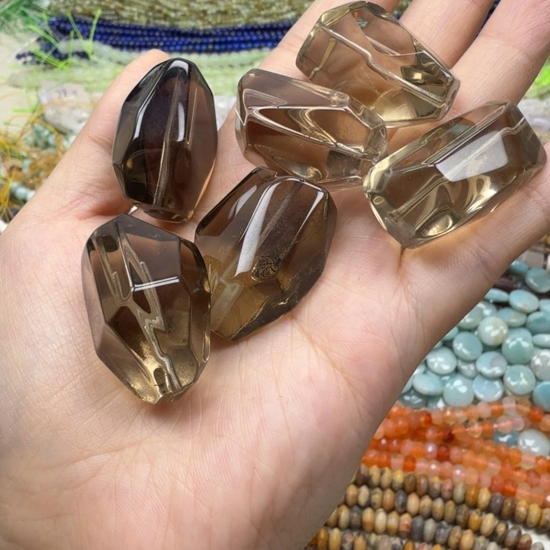 紫晶珠宝半成品银S925镶嵌20×30茶黄大异形一个