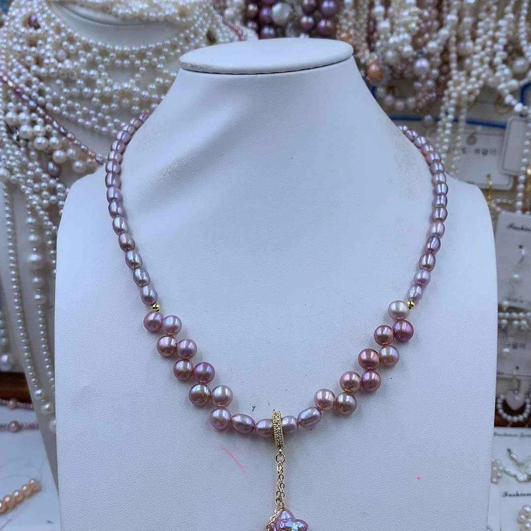 项链银S925镶嵌淡水珍珠