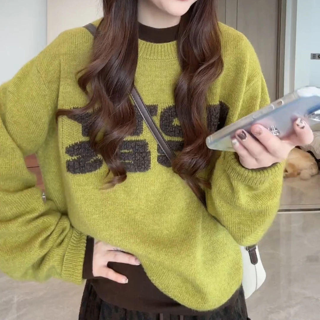 秋冬新款休闲风洋气慵懒感宽松针织衫套头圆领字母毛衣LK2507345