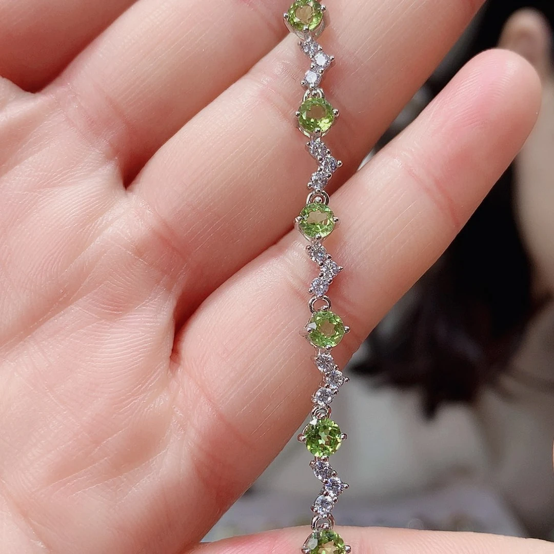 橄榄石手链银S925镶嵌