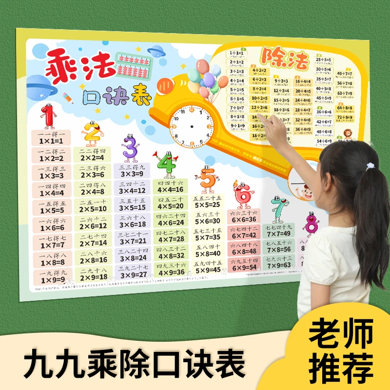 乘法口诀表背诵神器小学生启蒙早教儿童墙贴二年级九九乘除挂图