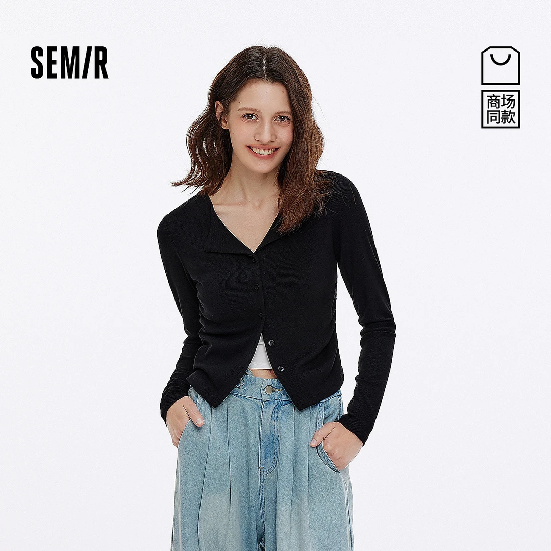 【商场同款】森马长袖T恤女短款显瘦小心机秋季时尚新款翻领开衫