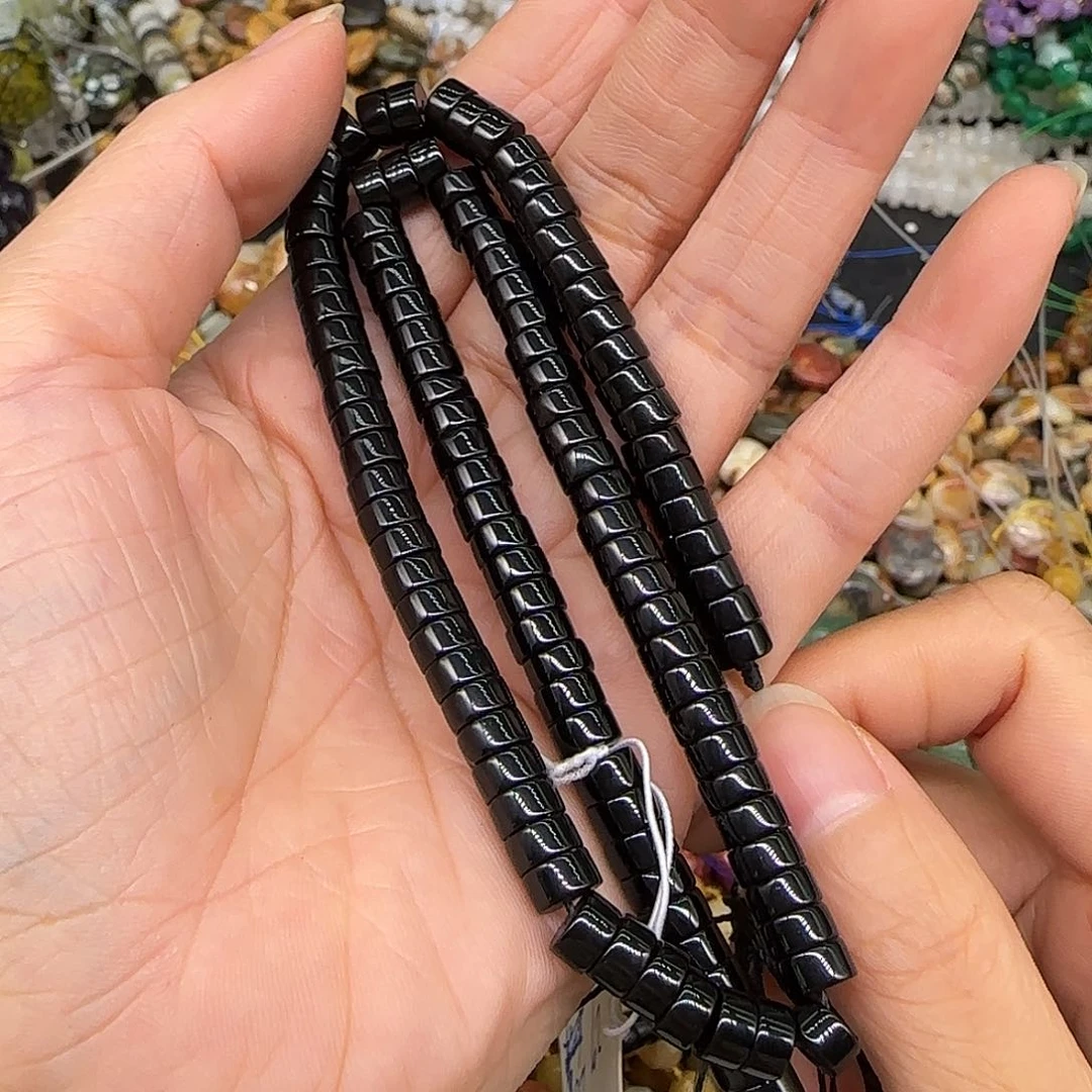 玛瑙/玉髓合金珠宝半成品黑玛瑙剁珠6mm一条