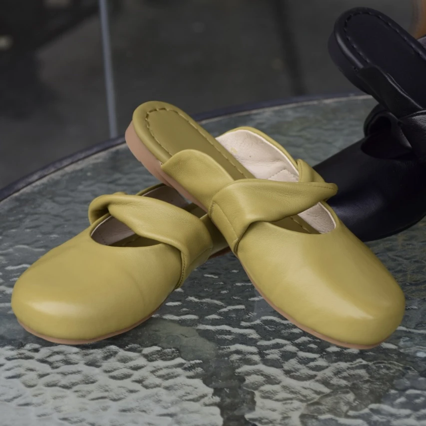 大峰皮堂极简风头层牛皮半拖百搭夏季女鞋凉拖