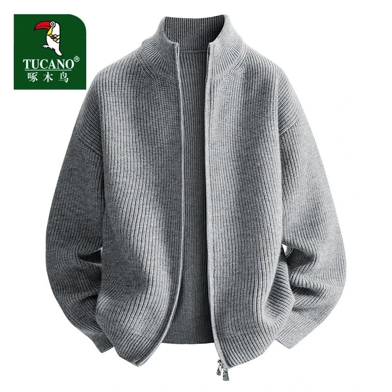 啄木鸟慵懒风开衫毛衣男秋冬季新款外穿针织衫男生打底衫立领外套