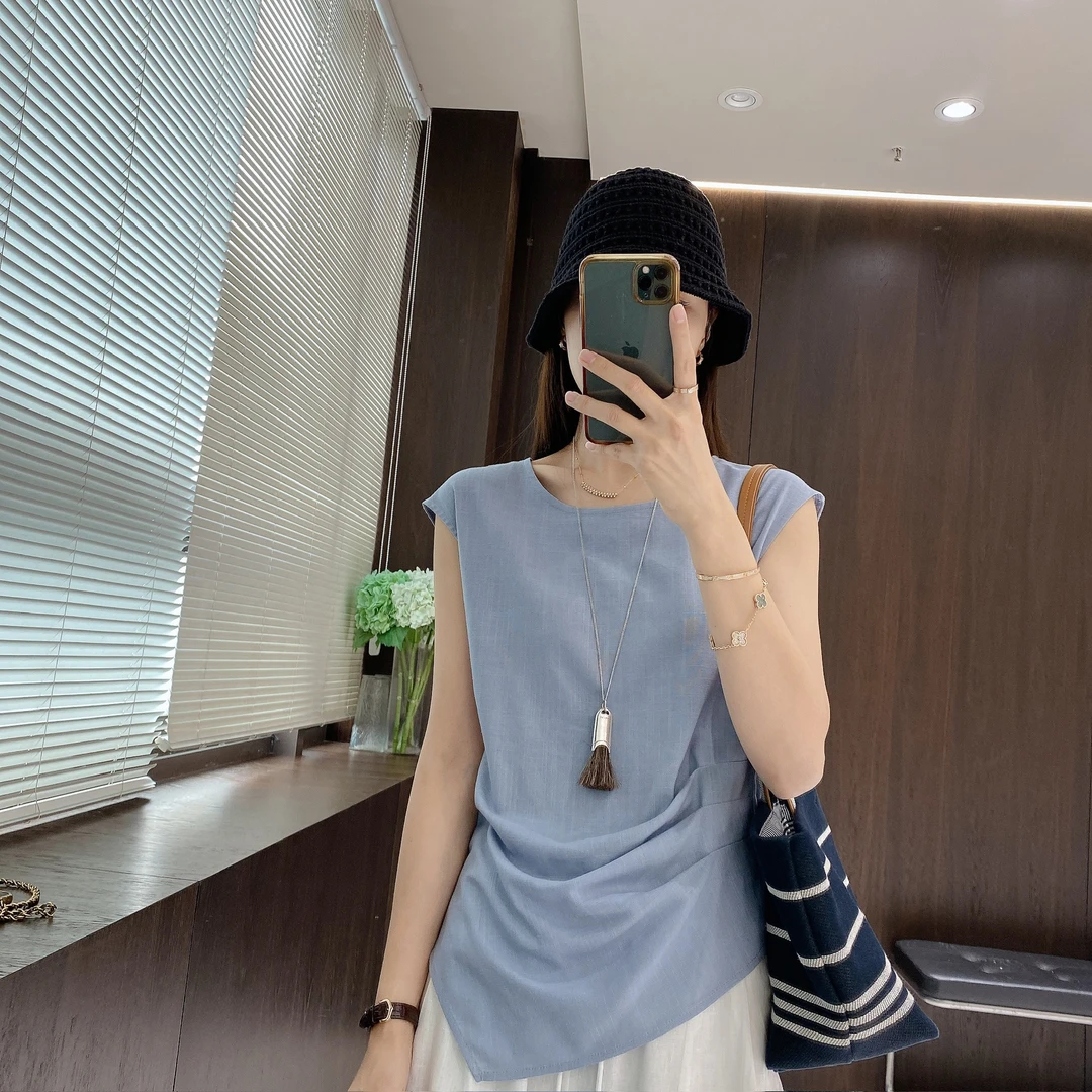 IMFLY金小金自制女装 小衫DYW9335夏日不规则圆领收腰显瘦小衫