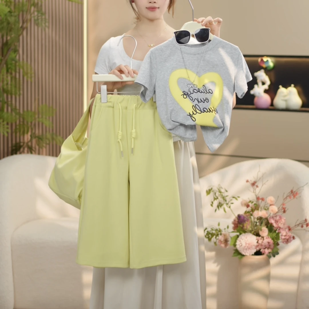 boboe/波波鹅女童夏季设计感时尚百搭新款套装上衣+裤子--Y4393