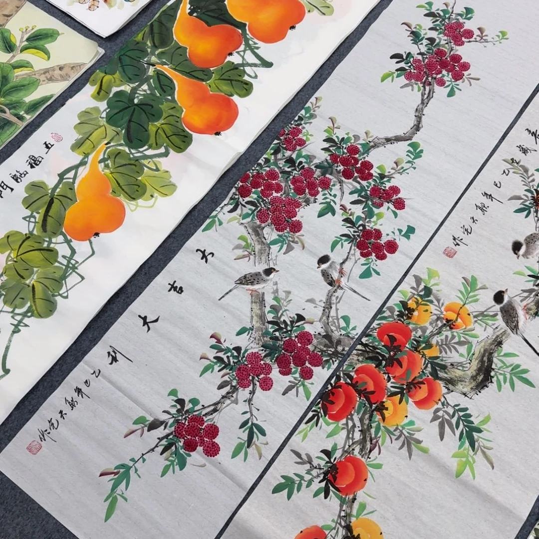 中***）国画四尺对开35X140纯手绘作品