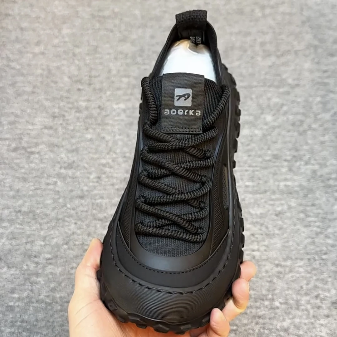 广州春季新款休闲运动低帮男士款一脚蹬厚底飞织透气男鞋