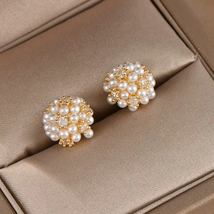 纯铜锆石耳饰 满天星耳饰精致小众小香风女耳钉少女风饰品金色